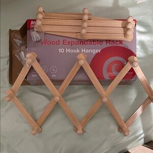 Wood Expandable 10-Hook Wall Rack - Natural Wood